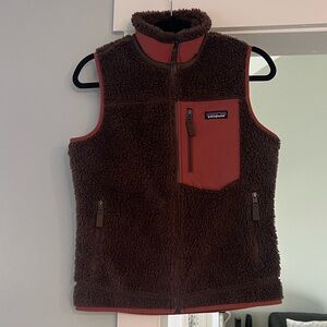 Patagonia Women’s Classic Retro- X Brown and Copper Orange Fleece Vest size S